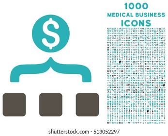 Money Aggregator vector bicolor icon with 1000 medical business icons. Set style is flat pictograms, grey and cyan colors, white background.