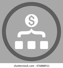 Money Aggregator vector bicolor rounded icon. Image style is a flat icon symbol inside a circle, dark gray and white colors, silver background.