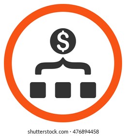 Money Aggregator vector bicolor rounded icon. Image style is a flat icon symbol inside a circle, orange and gray colors, white background.