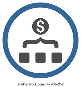 Money Aggregator vector bicolor rounded icon. Image style is a flat icon symbol inside a circle, cobalt and gray colors, white background.