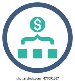 Money Aggregator vector bicolor rounded icon. Image style is a flat icon symbol inside a circle, cobalt and cyan colors, white background.