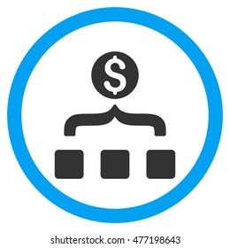 Money Aggregator vector bicolor rounded icon. Image style is a flat icon symbol inside a circle, blue and gray colors, white background.