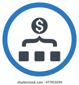 Money Aggregator vector bicolor rounded icon. Image style is a flat icon symbol inside a circle, smooth blue colors, white background.