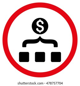 Money Aggregator vector bicolor rounded icon. Image style is a flat icon symbol inside a circle, intensive red and black colors, white background.