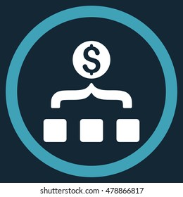 Money Aggregator vector bicolor rounded icon. Image style is a flat icon symbol inside a circle, blue and white colors, dark blue background.