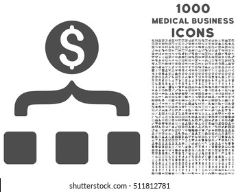 Money Aggregator vector icon with 1000 medical business icons. Set style is flat pictograms, gray color, white background.