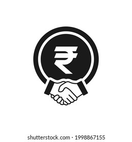 Money agreement, financial deal, Rupee currency with handshake icon concept isolated on white background. Vector illustration