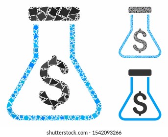 Money alchemy composition of abrupt items in various sizes and color tinges, based on money alchemy icon. Vector ragged items are combined into collage.