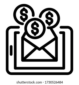 Money alert on tablet icon. Outline money alert on tablet vector icon for web design isolated on white background