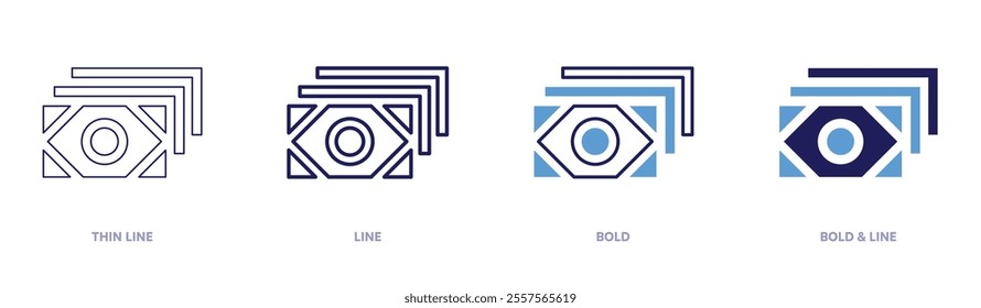 Money allocation icon in 4 different styles. Thin Line, Line, Bold, and Bold Line. Duotone style. Editable stroke.