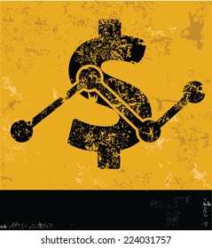 Money analysis symbol on yellow background,grunge vector