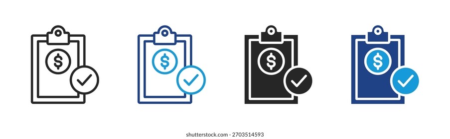 Dinero Aprobar conjunto de iconos de múltiples estilos de colección