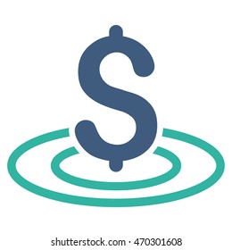 Money Area icon. Vector style is bicolor flat iconic symbol with rounded angles, cobalt and cyan colors, white background.