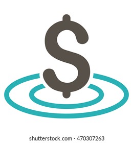 Money Area icon. Vector style is bicolor flat iconic symbol with rounded angles, grey and cyan colors, white background.