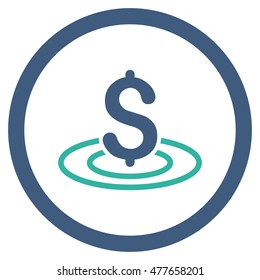 Money Area rounded icon. Vector illustration style is flat iconic bicolor symbol, cobalt and cyan colors, white background.