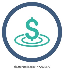 Money Area vector bicolor rounded icon. Image style is a flat icon symbol inside a circle, cobalt and cyan colors, white background.