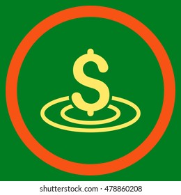 Money Area vector bicolor rounded icon. Image style is a flat icon symbol inside a circle, orange and yellow colors, green background.