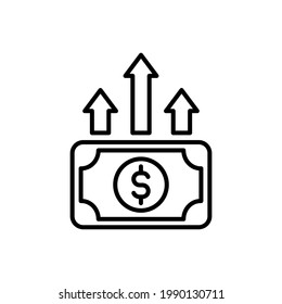 dinero con el vector de icono de línea de flecha hacia arriba