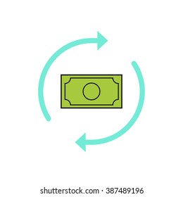 Money arrows vector icon, concept of money exchange, cash convert, conversion, finance, turnover sign, refresh, flat outline style moderns design isolated on white background