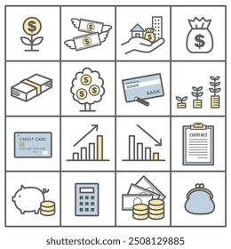 Money, asset management, asset formation related icons, illustration set - dollar