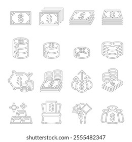 Money , Asset , property, coin , banknote , investment icon in thin line style