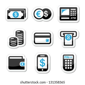 Money, atm - cash machine vector icons set