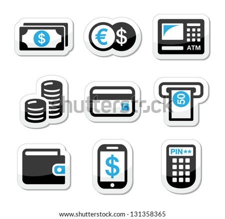 Money, atm - cash machine vector icons set