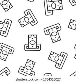 Money ATM icon in flat style. Exchange cash vector illustration on white isolated background. Banknote bill seamless pattern business concept.