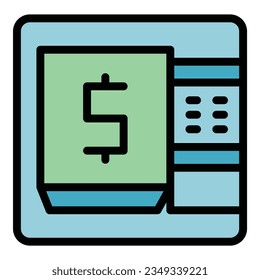 Money atm icon outline vector. Bank transfer. Mobile card color flat