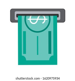 Money from ATM slot. ATM terminal usage concept. Pushing credit card in to the ATM machine slot and getting money bill from it.
