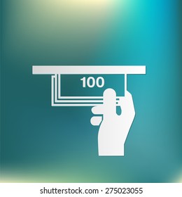 money ATM. symbol issuing or receiving money from an ATM. financial icon. money is given.