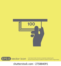 money ATM. symbol issuing or receiving money from an ATM. financial icon. money is given.