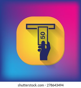 money ATM. symbol issuing or receiving money from an ATM. financial icon. money is given.