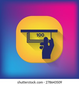 money ATM. symbol issuing or receiving money from an ATM. financial icon. money is given.