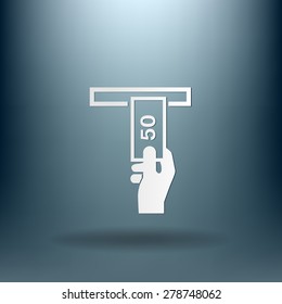 money ATM. symbol issuing or receiving money from an ATM. financial icon. money is given.