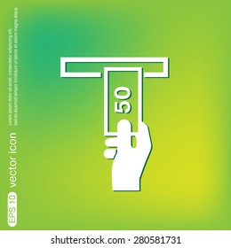 money ATM. symbol issuing or receiving money from an ATM. financial icon. money is given.