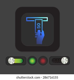 money ATM. symbol issuing or receiving money from an ATM. financial icon. money is given.