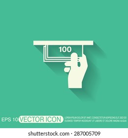 money ATM. symbol issuing or receiving money from an ATM. financial icon. money is given.
