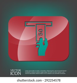 money ATM. symbol issuing or receiving money from an ATM. financial icon. money is given.