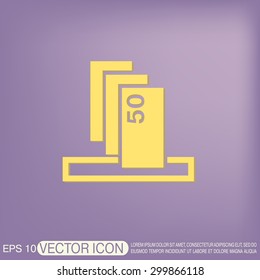 money ATM. symbol issuing or receiving money from an ATM. financial icon. money is given.
