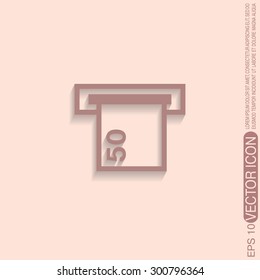 money ATM. symbol issuing or receiving money from an ATM. financial icon. money is given.