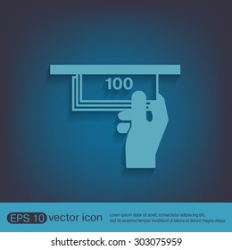 money ATM. symbol issuing or receiving money from an ATM. financial icon. money is given.