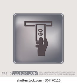 money ATM. symbol issuing or receiving money from an ATM. financial icon. money is given.
