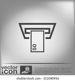 money ATM. symbol issuing or receiving money from an ATM. financial icon. money is given.