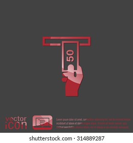 money ATM. symbol issuing or receiving money from an ATM. financial icon. money is given.