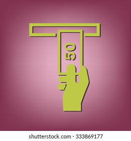 money ATM. symbol issuing or receiving money from an ATM. financial icon. money is given.