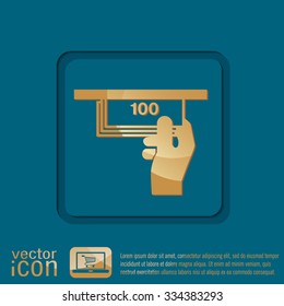 money ATM. symbol issuing or receiving money from an ATM. financial icon. money is given.