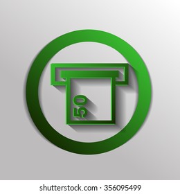 money ATM. symbol issuing or receiving money from an ATM. financial icon. money is given.