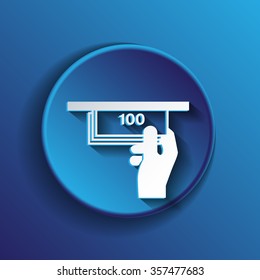 money ATM. symbol issuing or receiving money from an ATM. financial icon. money is given.