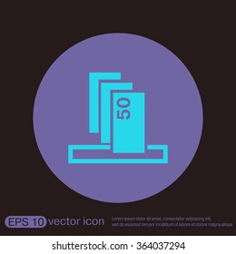 money ATM. symbol issuing or receiving money from an ATM. financial icon. money is given.